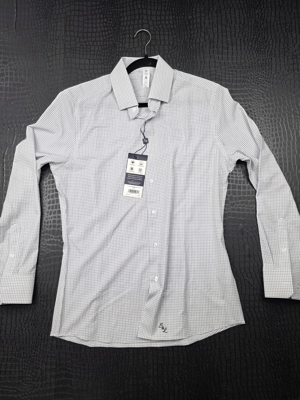 State & Liberty "The Luca" Black Dashed Mini Grid Dress Shirt Size L MSRP $150